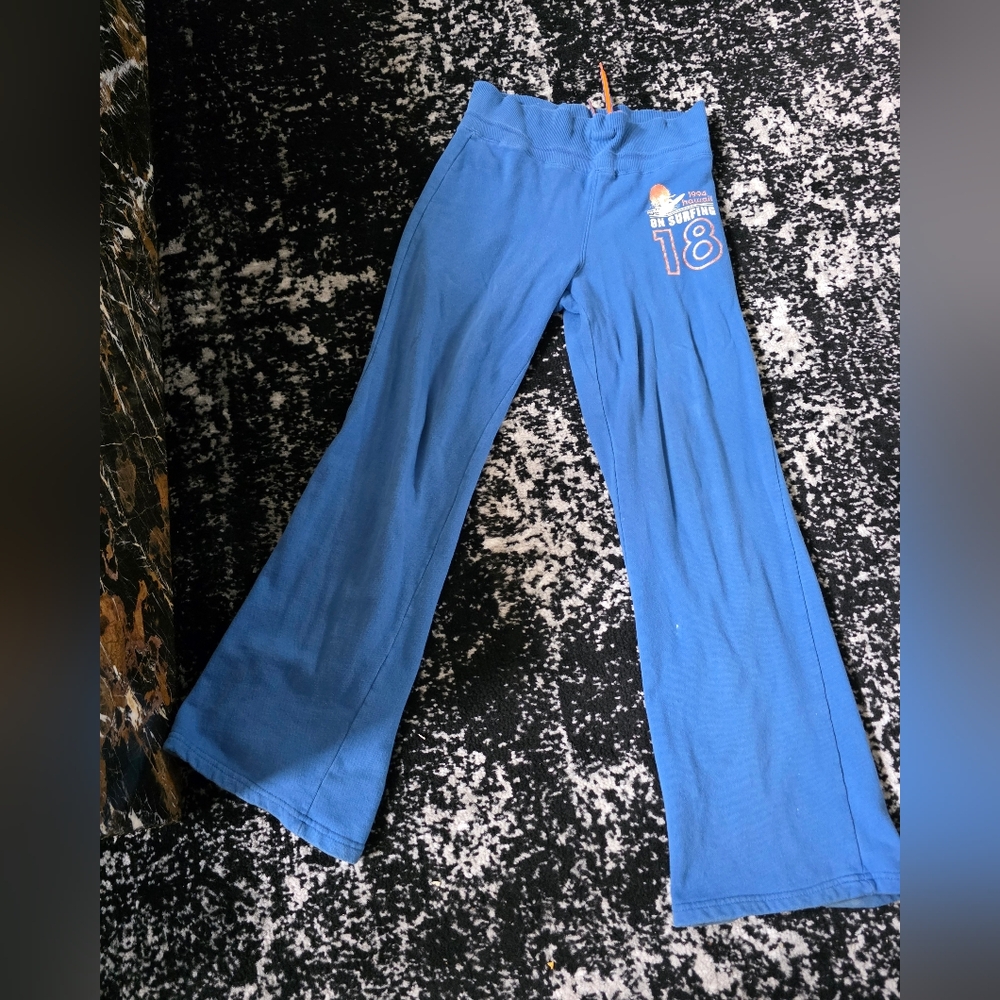 Vintage Y2K 00s Foldover Waist Flare Sweatpants Sz XXL Blue Hawaii